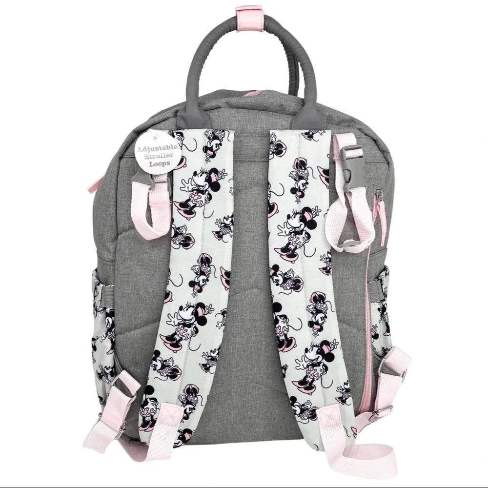 Disney Mickey Mouse 14 Pocket Multi-piece Backpack Diaper Bag Pink Gray NWT